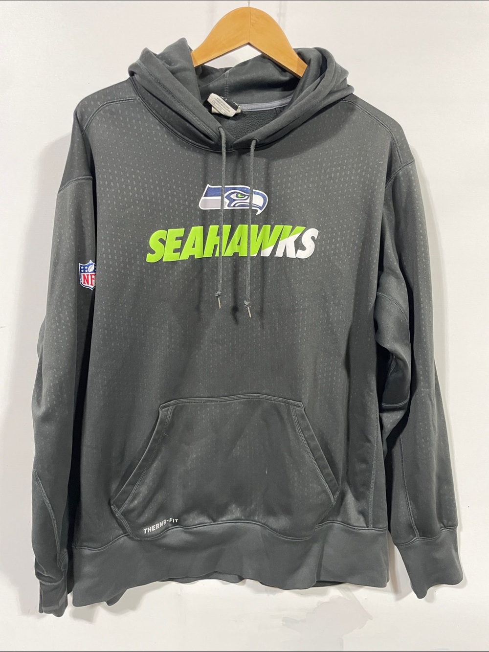 Nike Seahawks Dark Gray Pullover Hoodie with Neon Green Logo